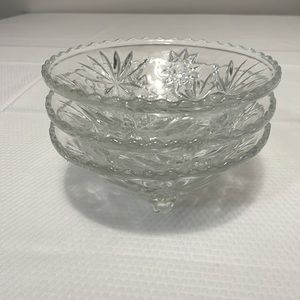 Set of 3  vintage 6 3/4” wide x 2 3/4” tall footed bowls.